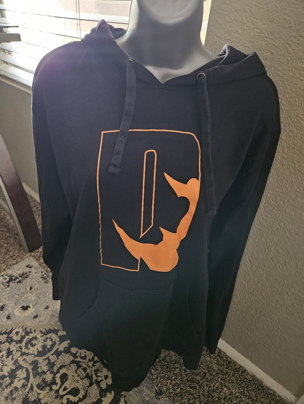 Black Hoodie with Orange Rhino Logo